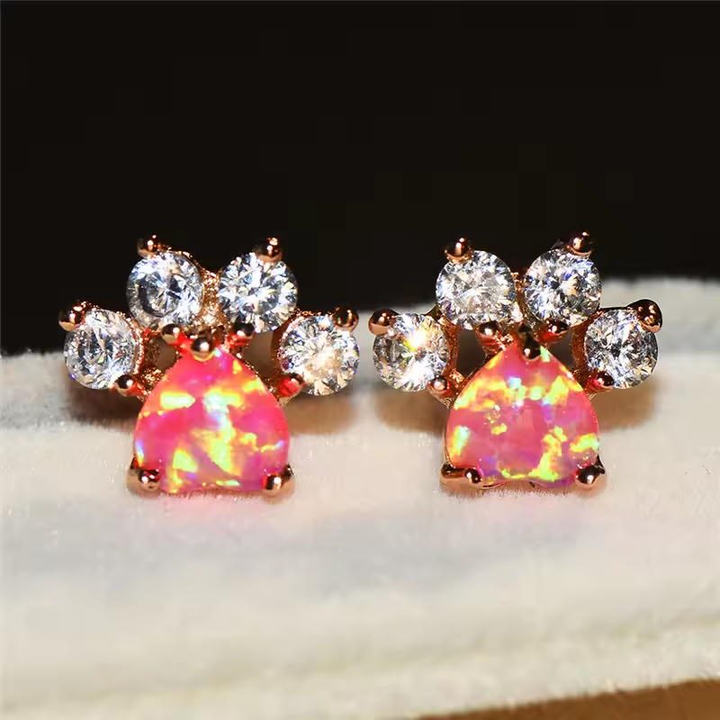 Crystal Cat Paw Earrings