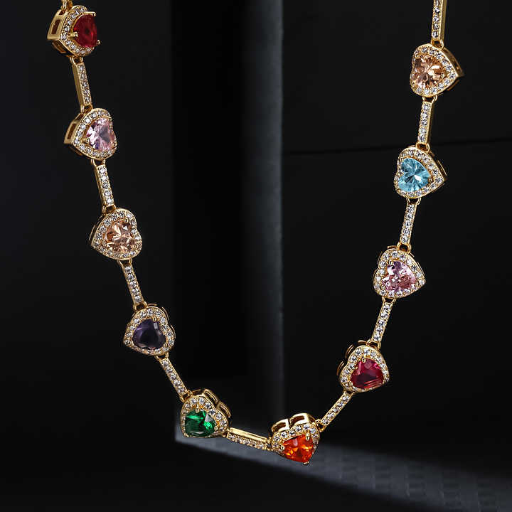 2pc Heart Shaped Colorful Necklace & Bracelet Set