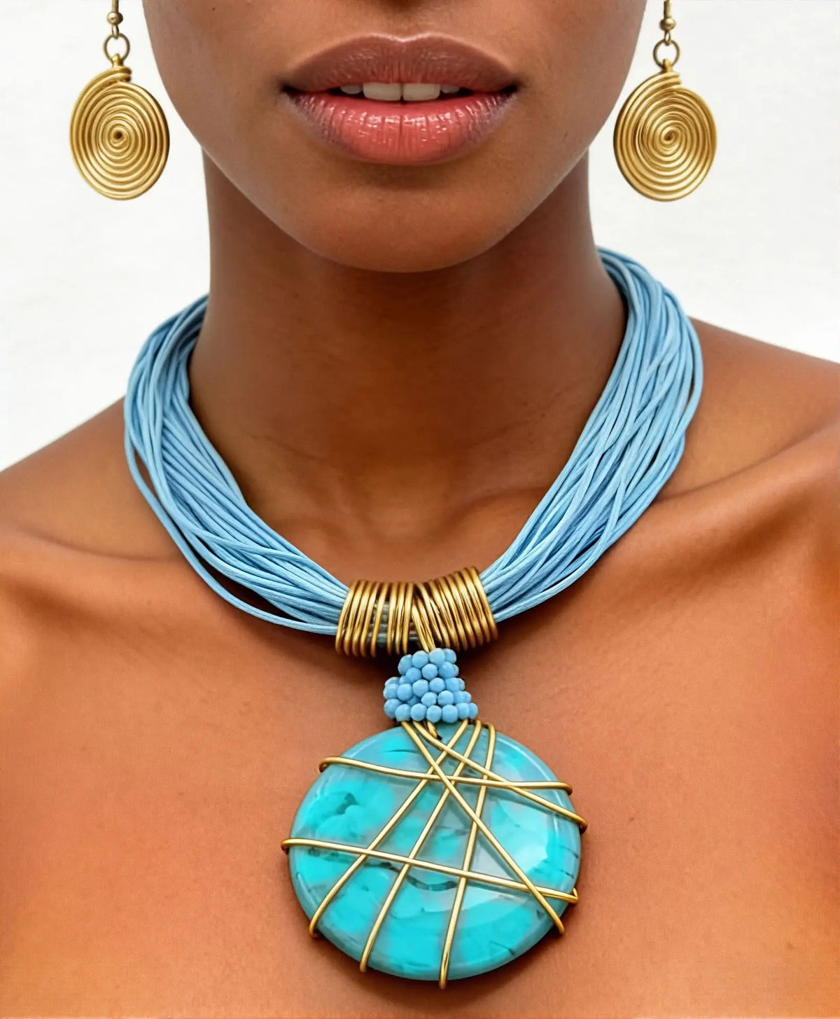 Turquoise Wire-Wrapped Disc Jewelry Set
