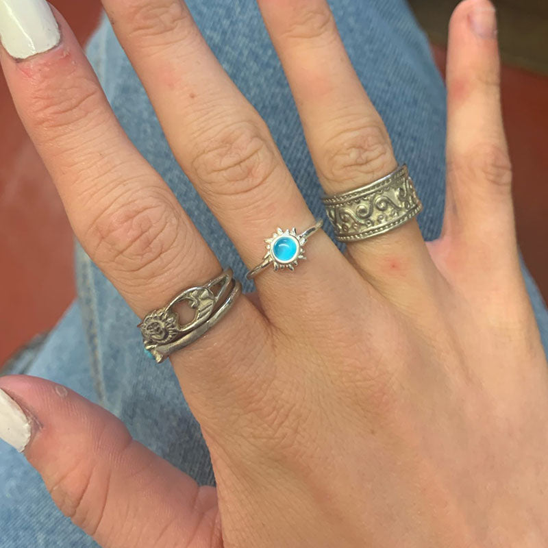 Sunflower Opal Stainless Steel Couple Ring