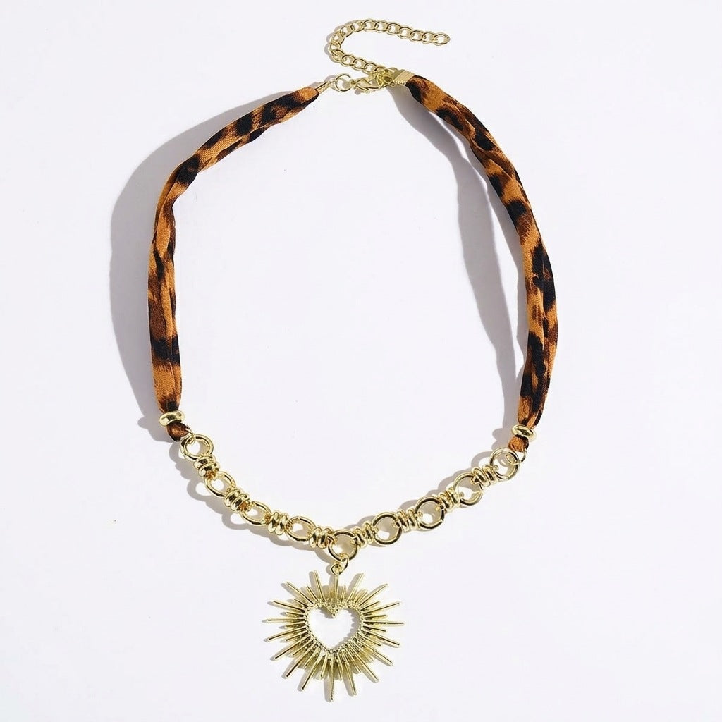 Leopard Print Scarf Heart Necklace