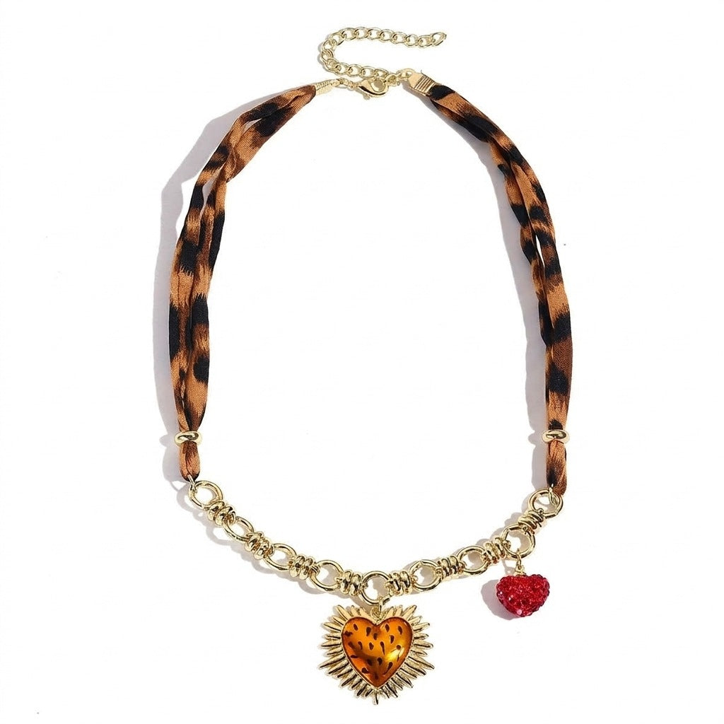 Leopard Print Scarf Heart Necklace