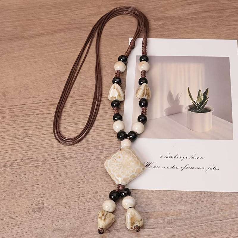 Marbled Ceramic Square Pendant Necklace