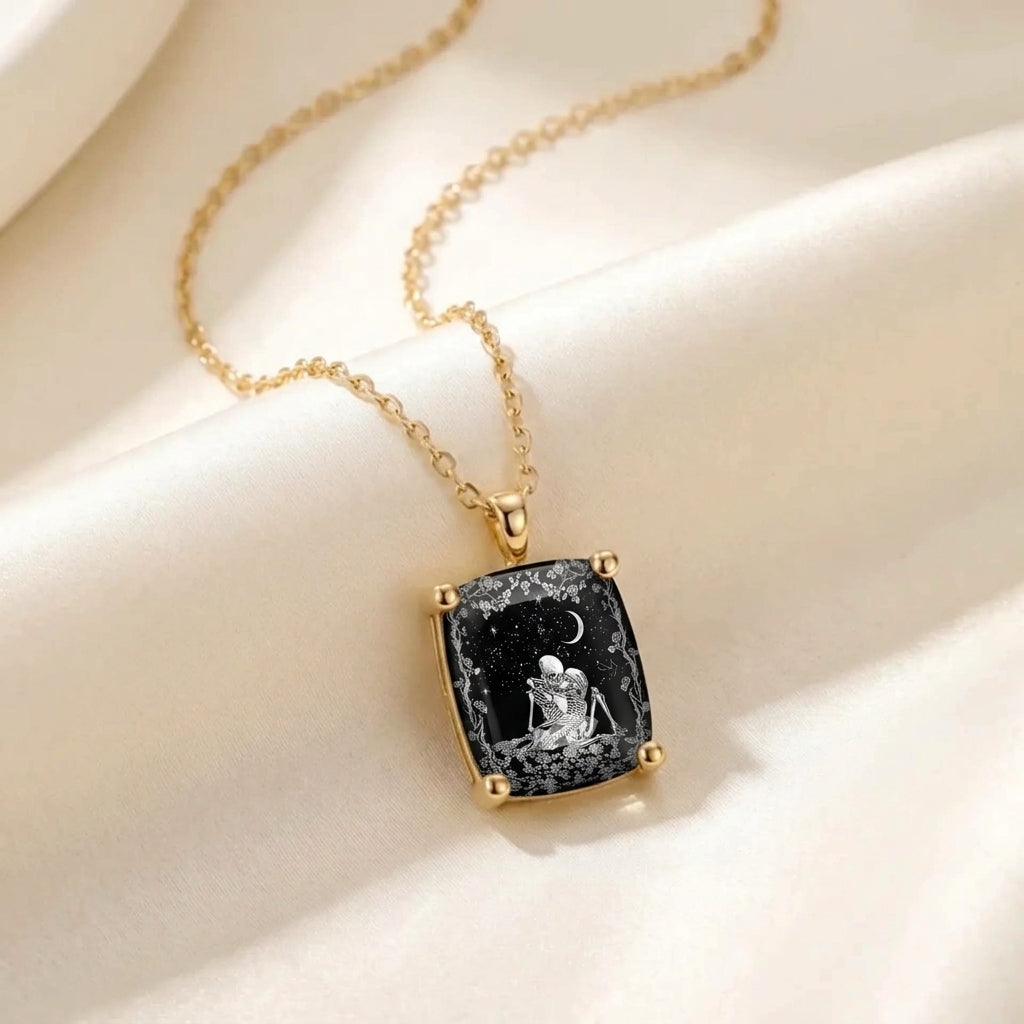 Starry Night Couple Skeleton Square Necklace
