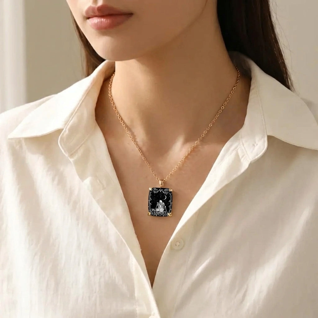 Starry Night Couple Skeleton Square Necklace
