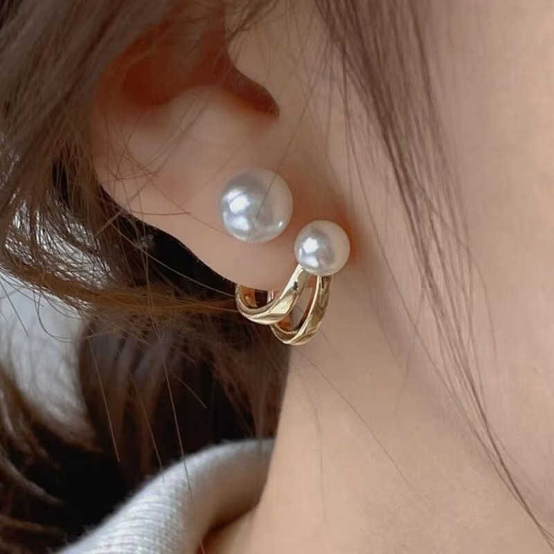 Classic Double Pearl Hoop Earrings
