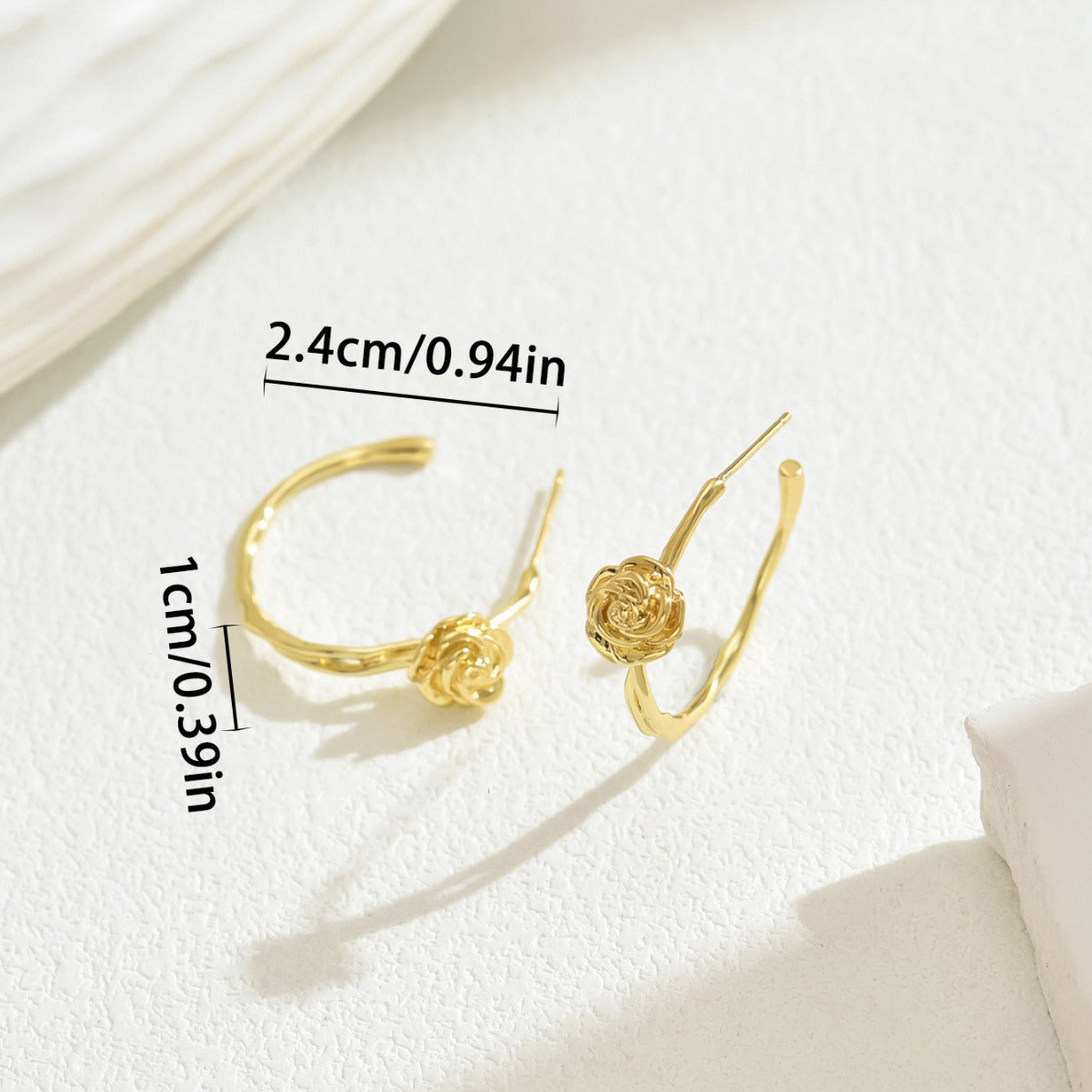Rose Detail Gold Hoop Earrings