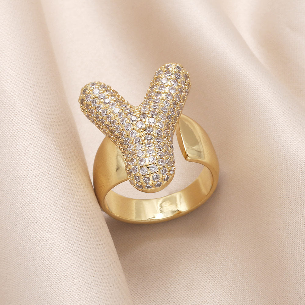 Gold Bubble Letter Initial Ring