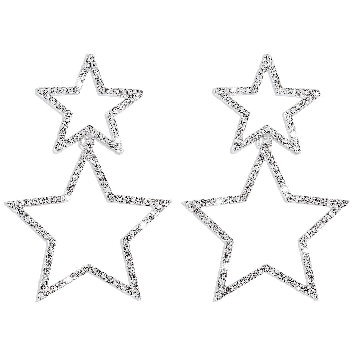 Double Star Rhinestone Drop Earrings