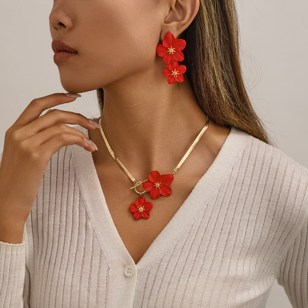 3pc Elegant Flower Pendant Jewelry Set