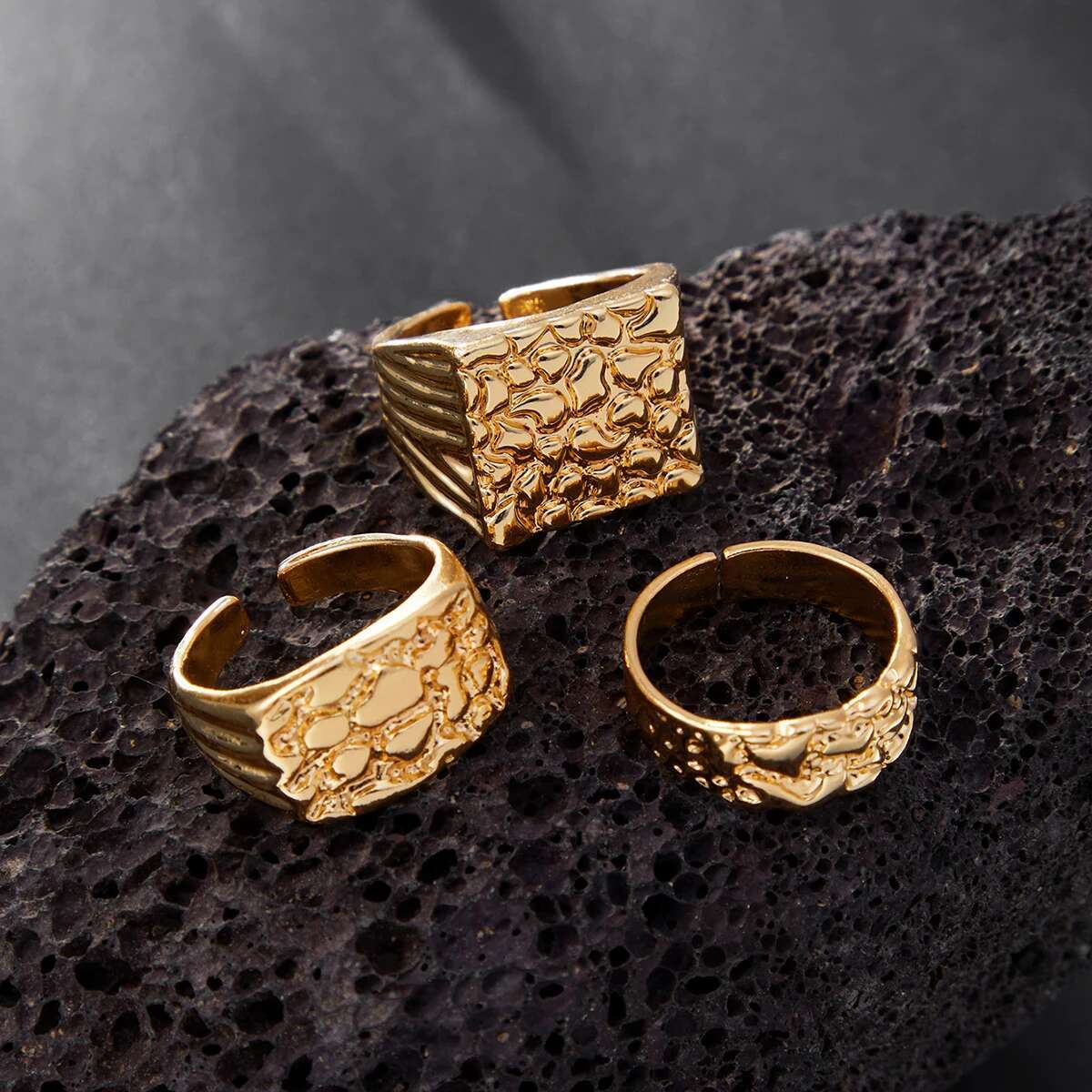 3pc Punk Square Chunky Ring Set