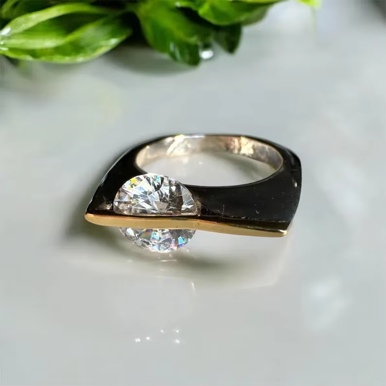 Two-Tone Square Crystal Ring