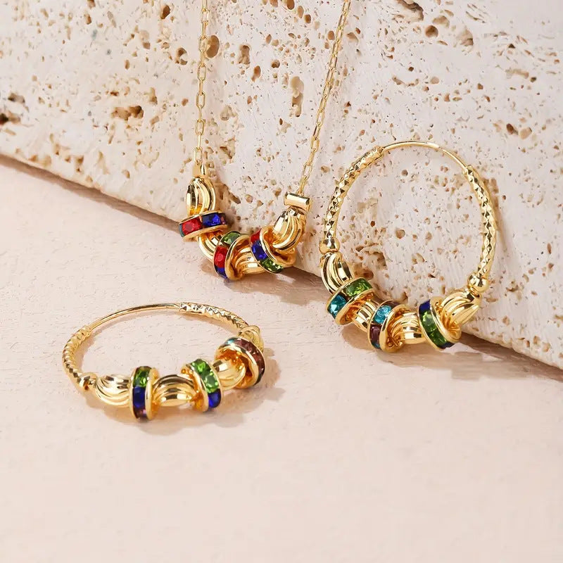 3pc Colorful Hoop Jewelry Set