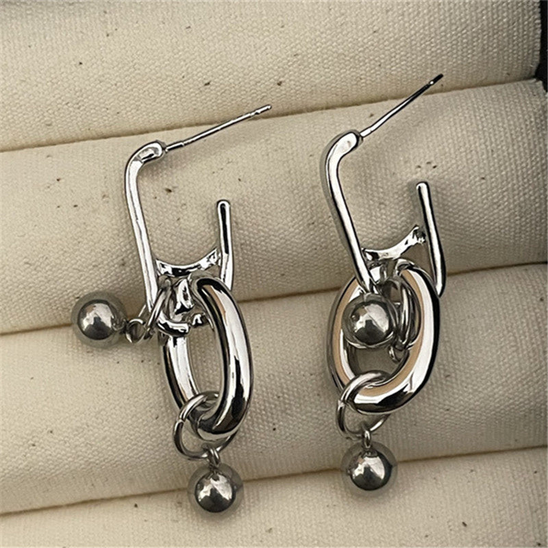Silver Double Hoop Dangle Earrings