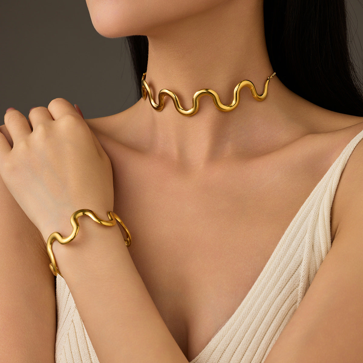 2pc Wavy Choker & Bracelet Set