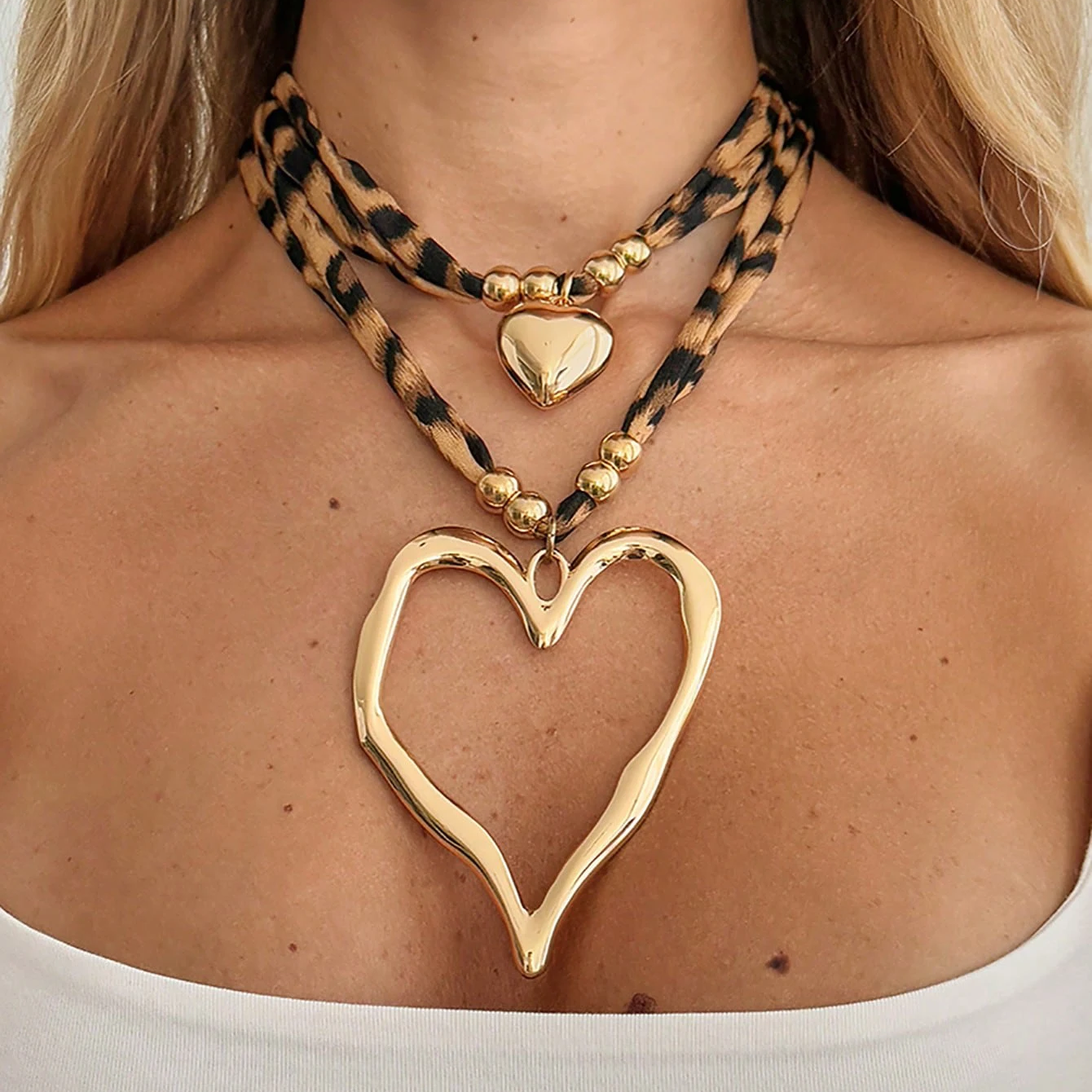 2pc Leopard Heart Necklace Set