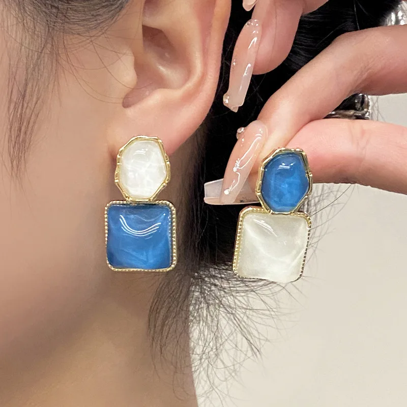 Square Oval Drop Earrings