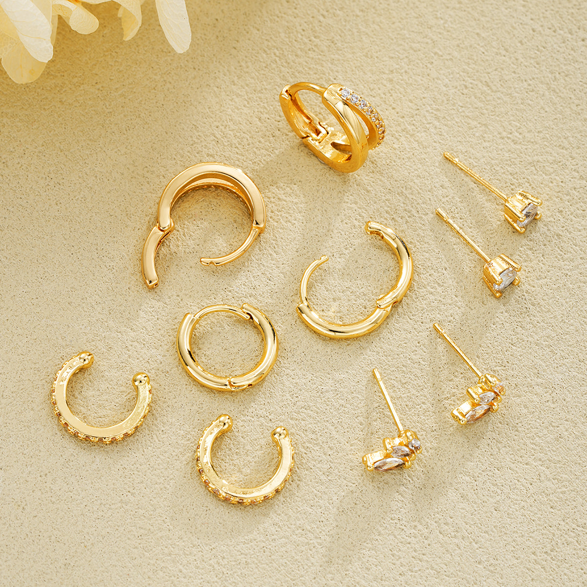 5pc Gold Mini Hoop & Cuff Earring Set