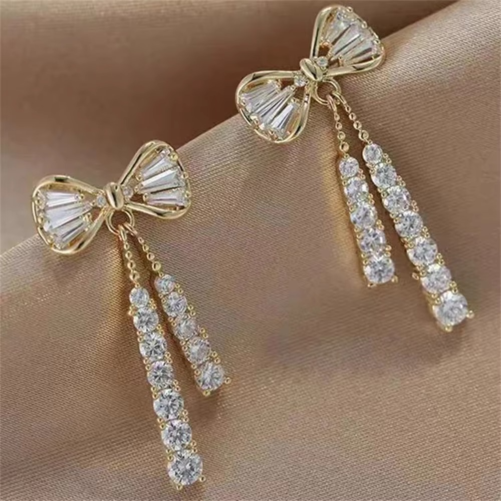 Crystal Bow Drop Earrings