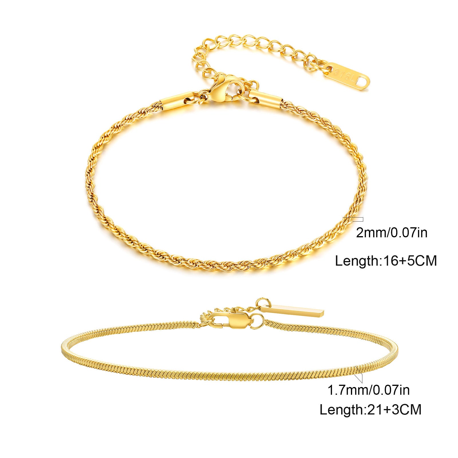 2pc Textured Chain Bracelet Set