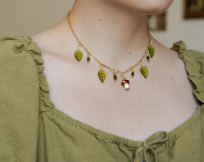 2pc Forest Mushroom Leaf Jewelry Set