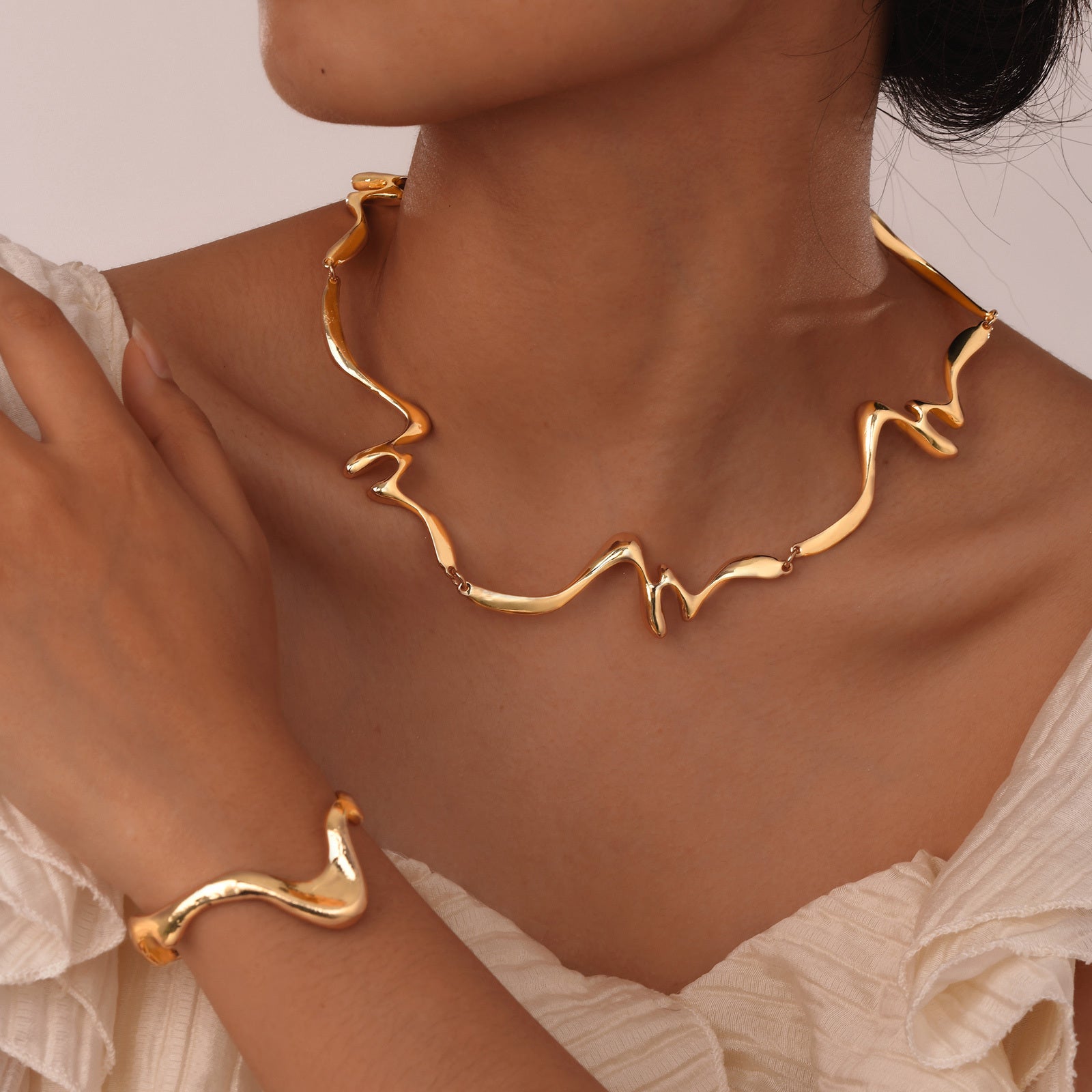 2pc Abstract Wave Necklace & Bracelet Set
