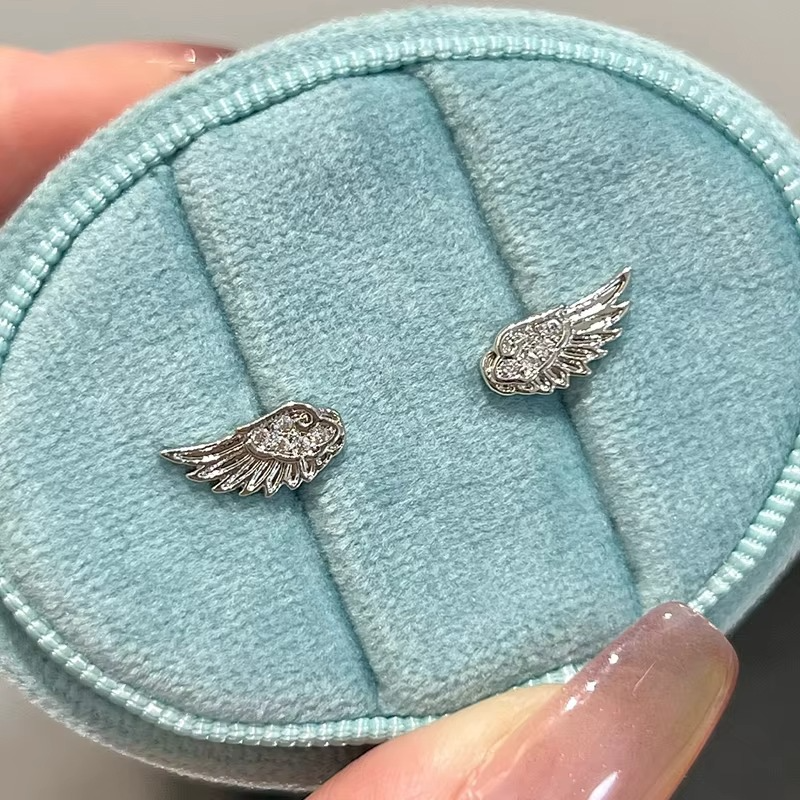 Silver Angel Wing Stud Earrings