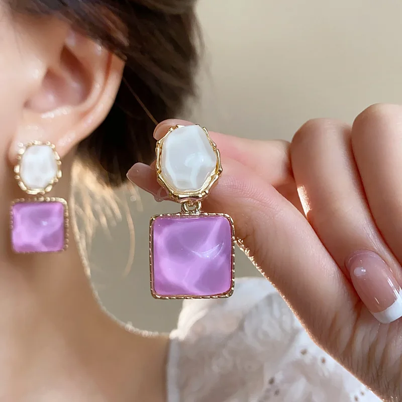 Square Oval Drop Earrings