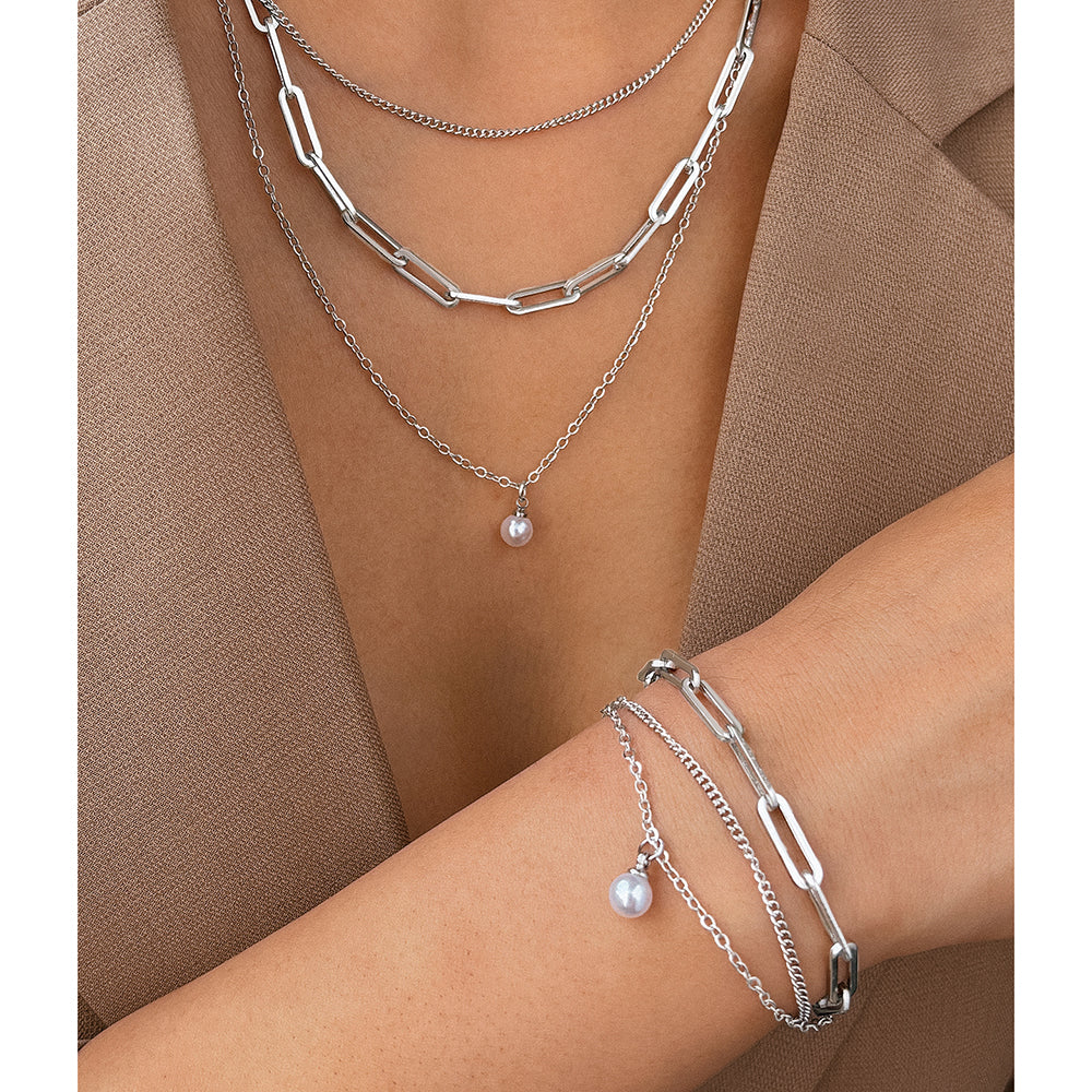 Chunky Link & Pearl Pendant Jewelry Set
