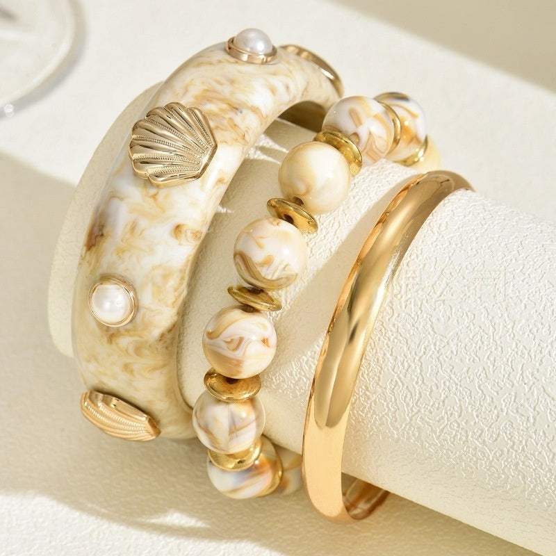 Boho Beaded Pearl & Shell Bracelet Set
