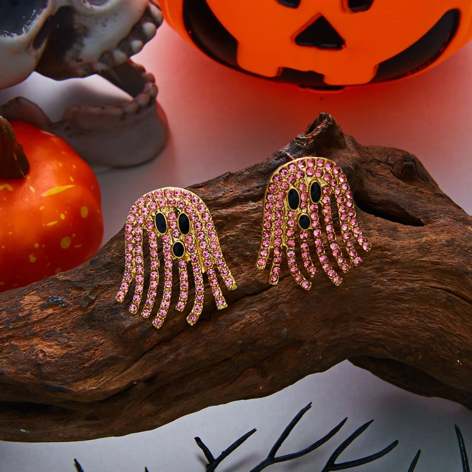 Rhinestone Ghost Tassel Earrings