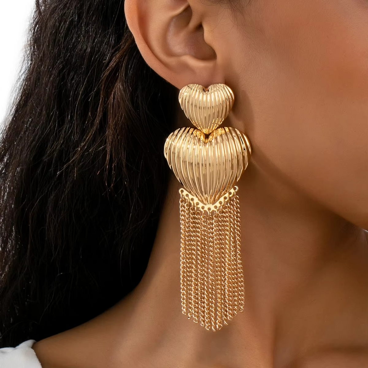 Heart Tassel Drop Earrings