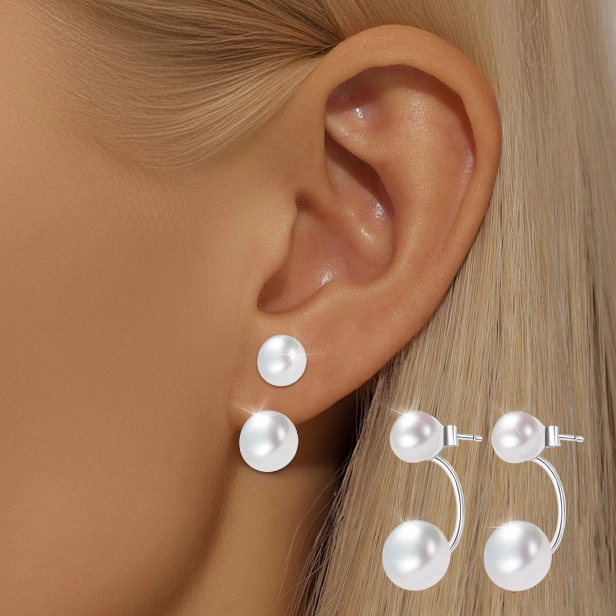 Double Pearl Drop Earrings