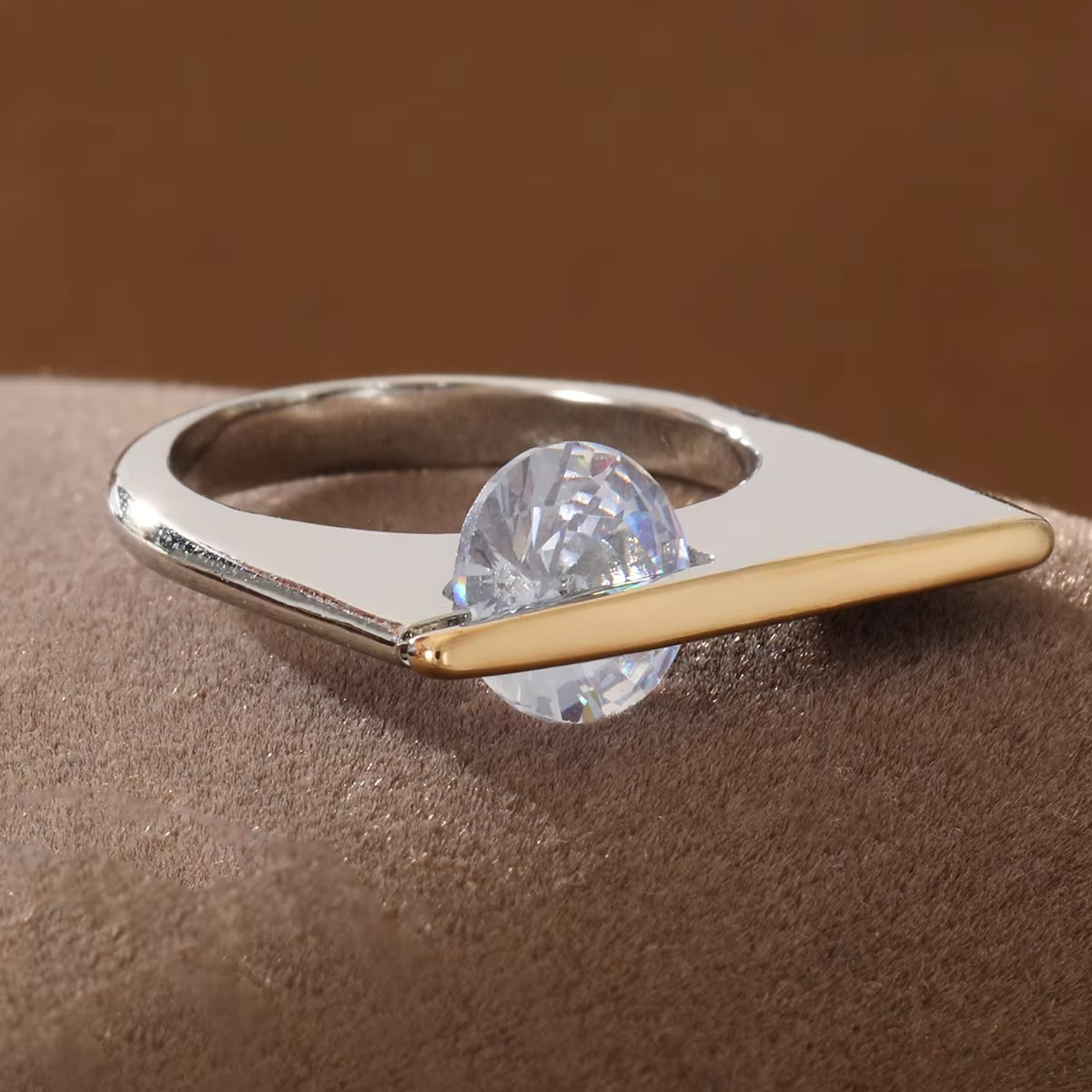 Two-Tone Square Crystal Ring