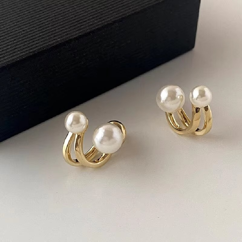 Classic Double Pearl Hoop Earrings