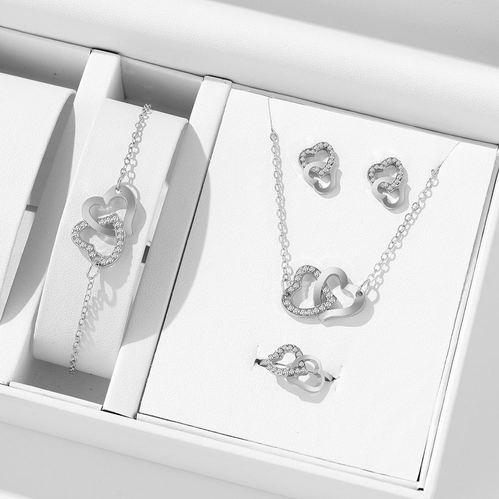 4pc Crystal Interlocking Heart Jewelry Set