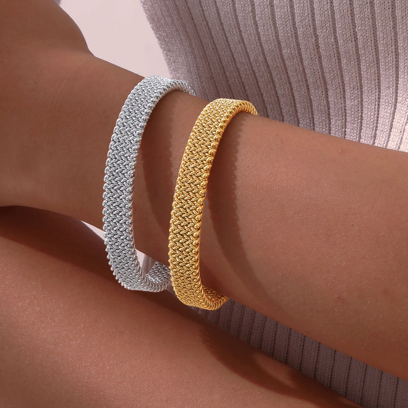 Gold Mesh Textured Cuff Bracelet