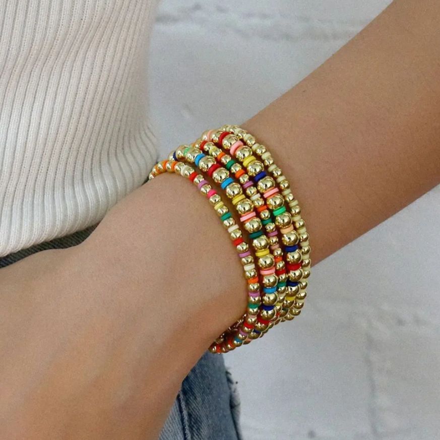6pc Colorful Beaded Stretch Bracelet Set