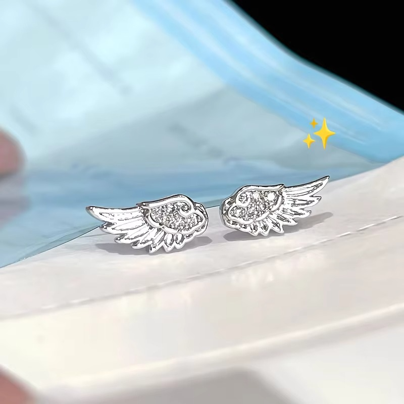 Silver Angel Wing Stud Earrings