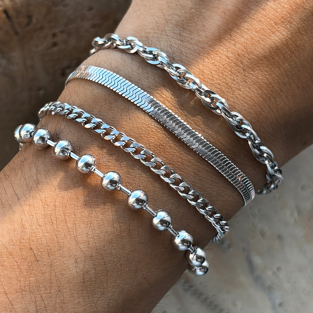 4pc Gold Link & Bead Bracelet Stack