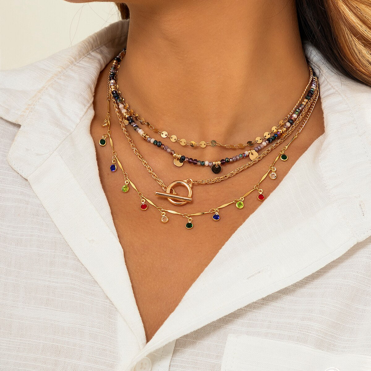 4pc Boho Crystal Tassel Choker Set