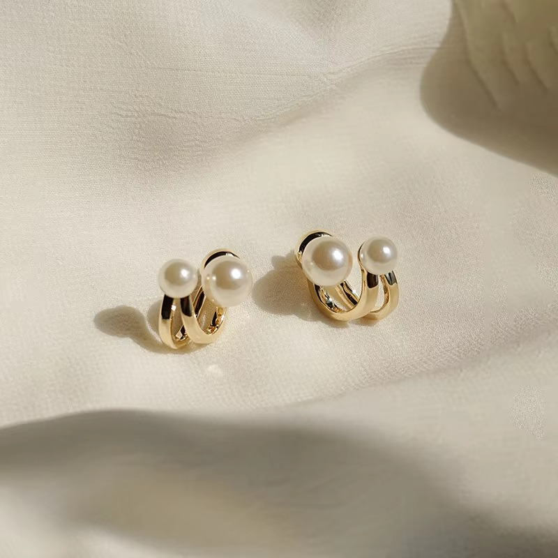 Classic Double Pearl Hoop Earrings