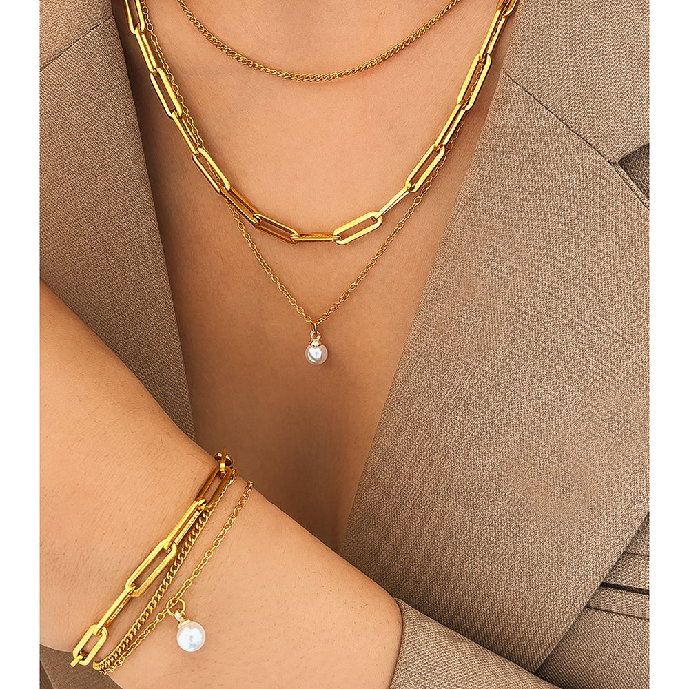 Chunky Link & Pearl Pendant Jewelry Set