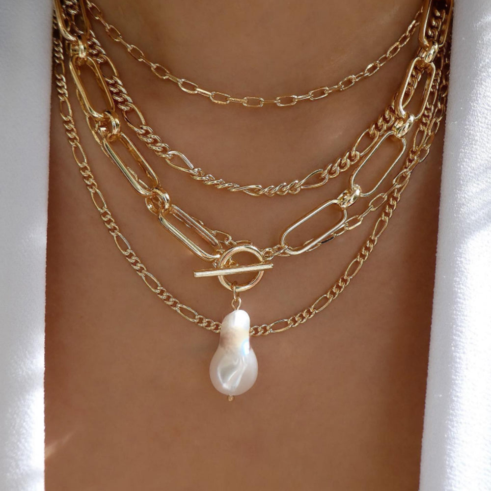 4pc Gold Chain Necklace Stack