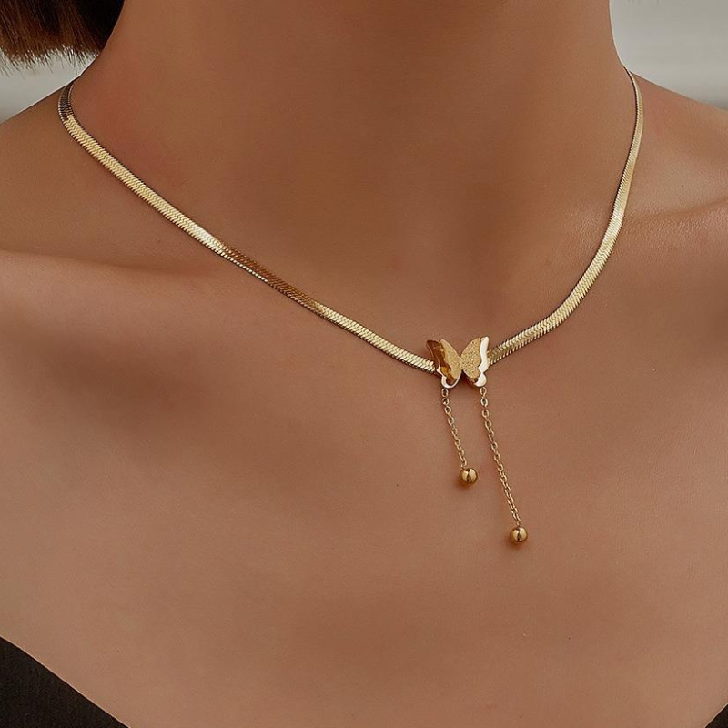 Butterfly Accent Snake Chain Choker