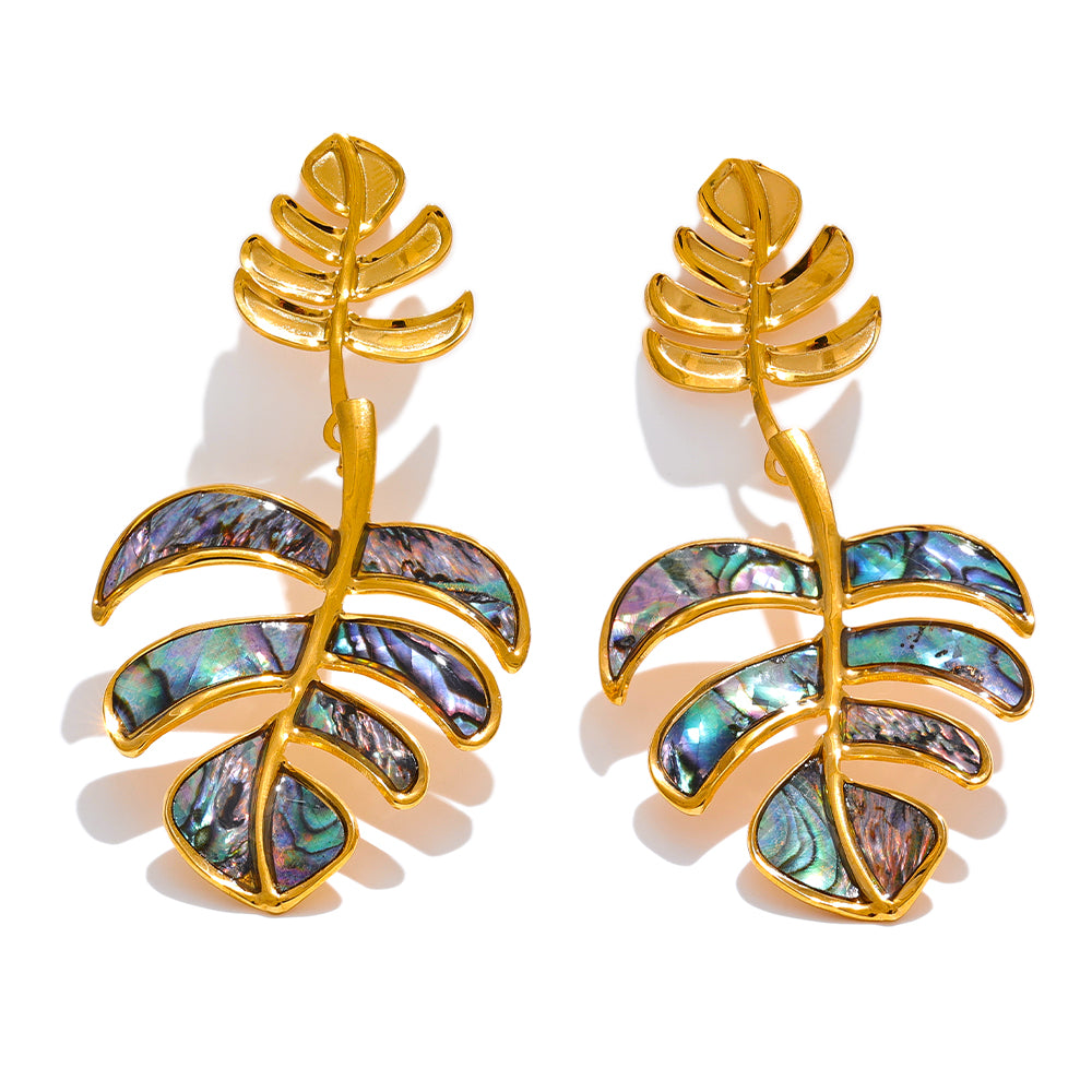 Abalone Palm Leaf Drop Earrings