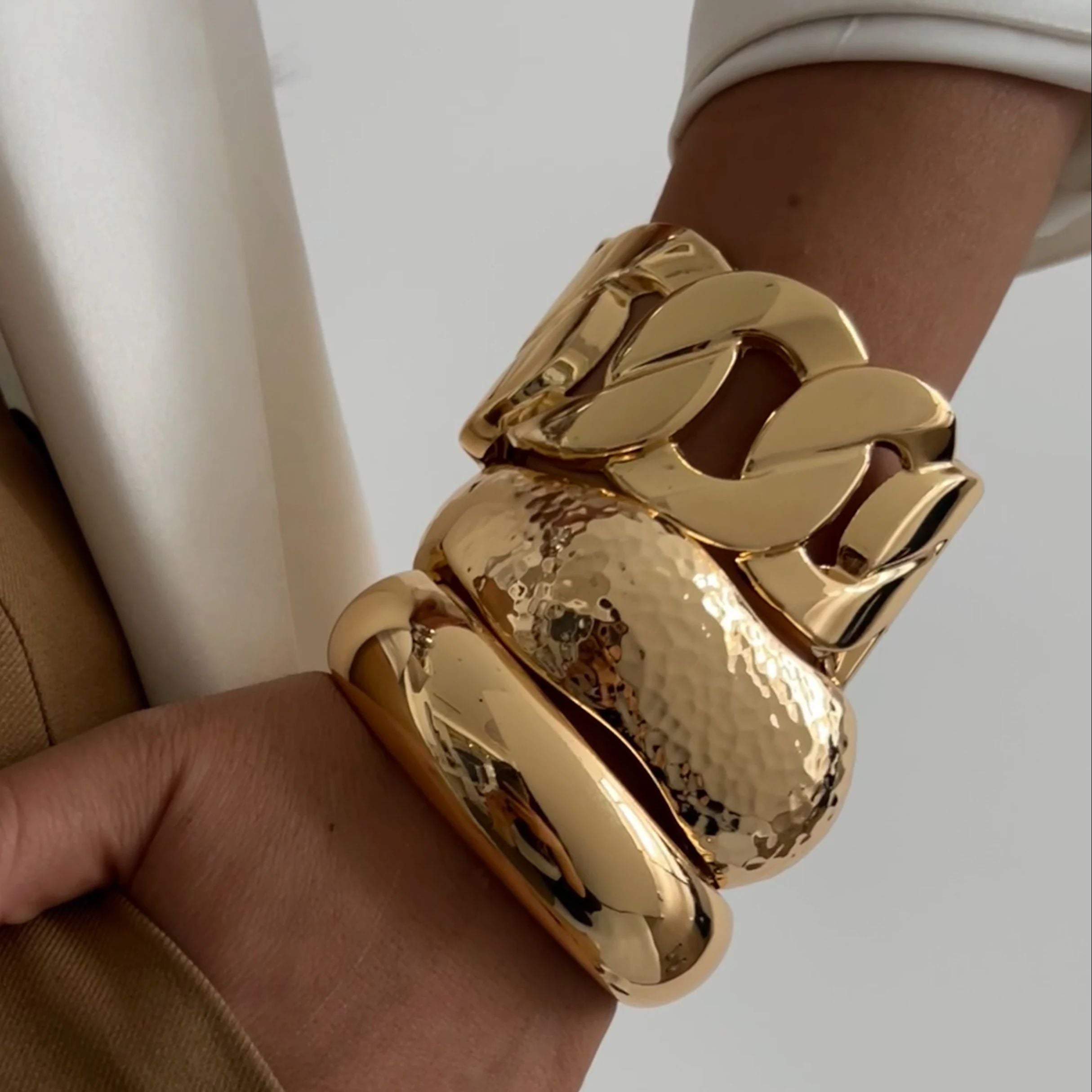 Gold Wide Chain Cuff Bracelet