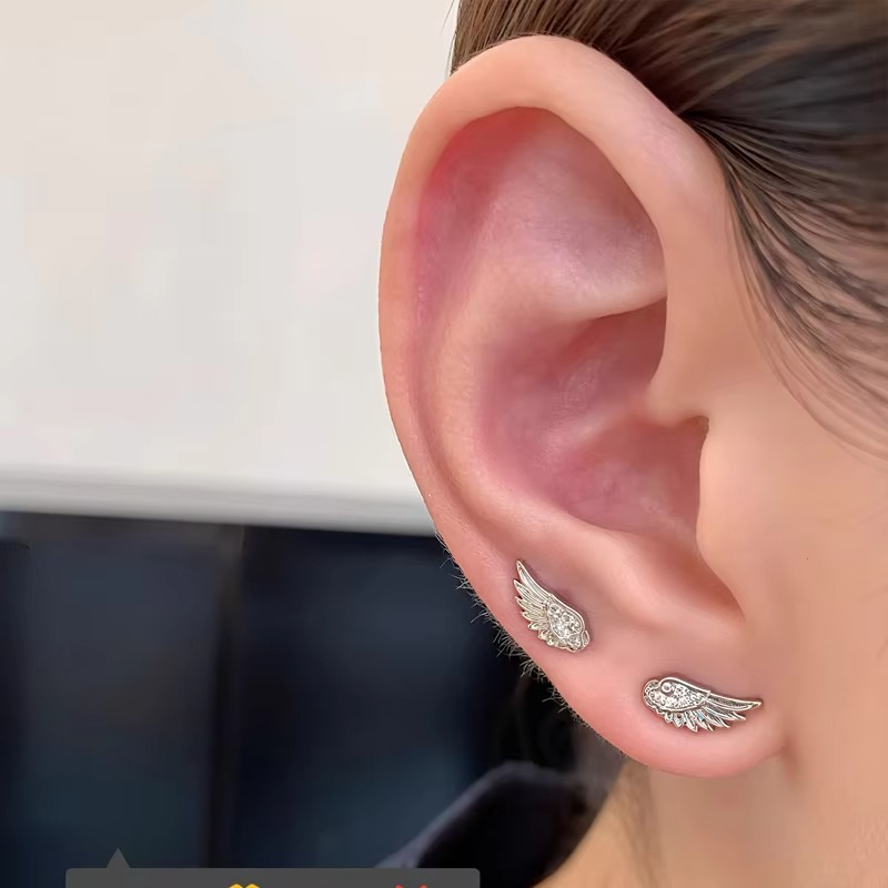 Silver Angel Wing Stud Earrings