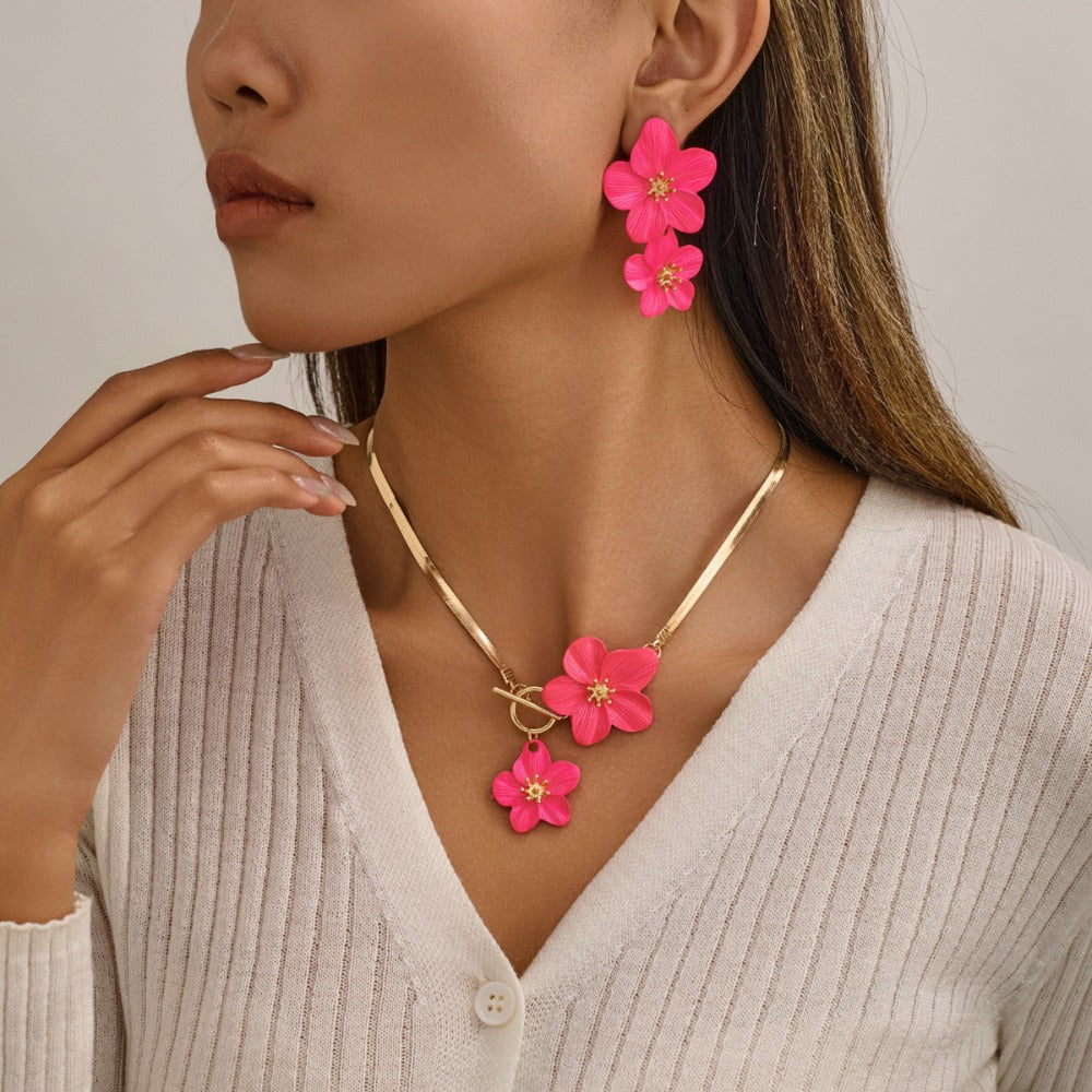 3pc Elegant Flower Pendant Jewelry Set