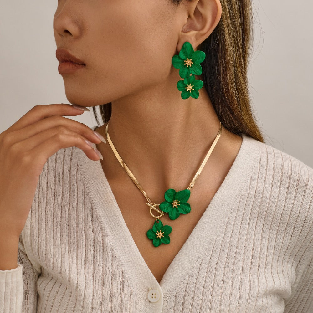 3pc Elegant Flower Pendant Jewelry Set